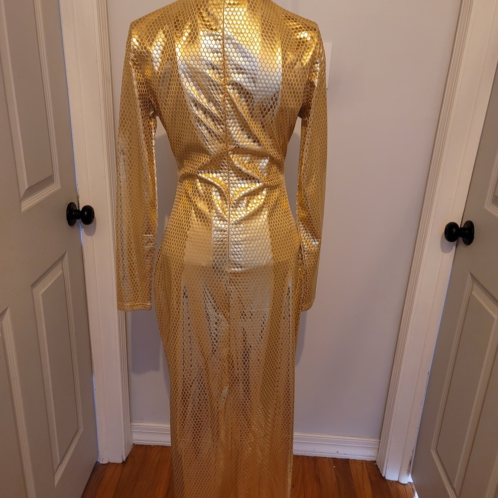 Gold Metallic Long Sleeve Dress - Picture 3 of 4